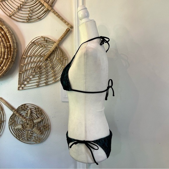 Vintage Teal Lace Overlay Triangle Bikini Swim Set Y2K Boho Festival Beach Sz S - Picture 6 of 8